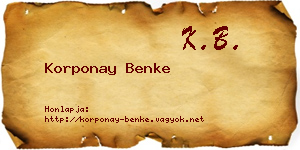 Korponay Benke névjegykártya